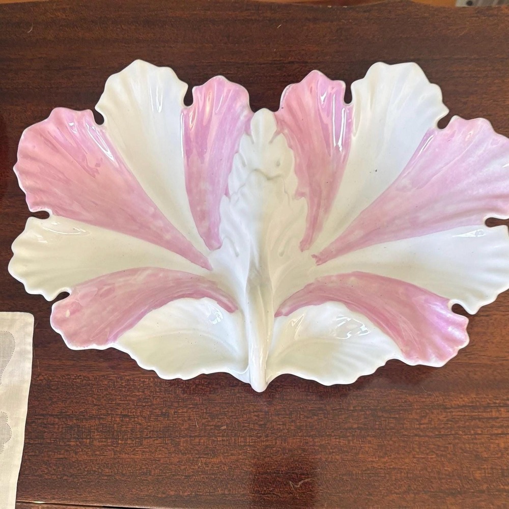 Antique Carl Tielsch Porcelain Serving Dish – Art Nouveau Pink Leaf Centerpiece